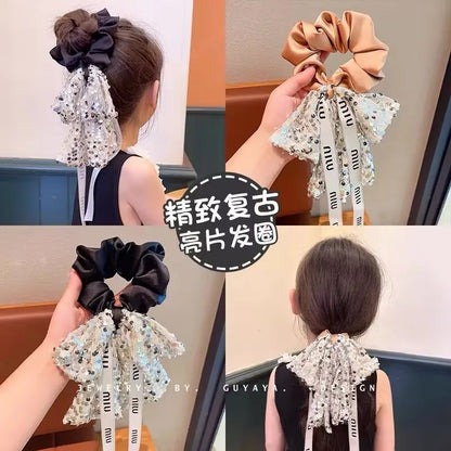 Korean New Fashion Sequins Elastic Hair Bands Elegant Ribbon Hair Ties  New Headwear Girls Women
