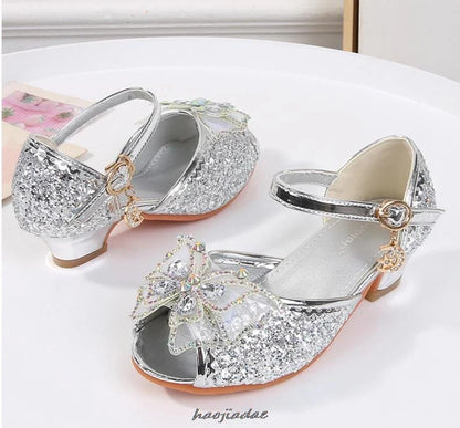 Summer High Heels Shoes for Girls Pageant Kids Sandals Child Mary Jane Shiny Princess Party Dress Up Shoes Purple Gold Pink Blue