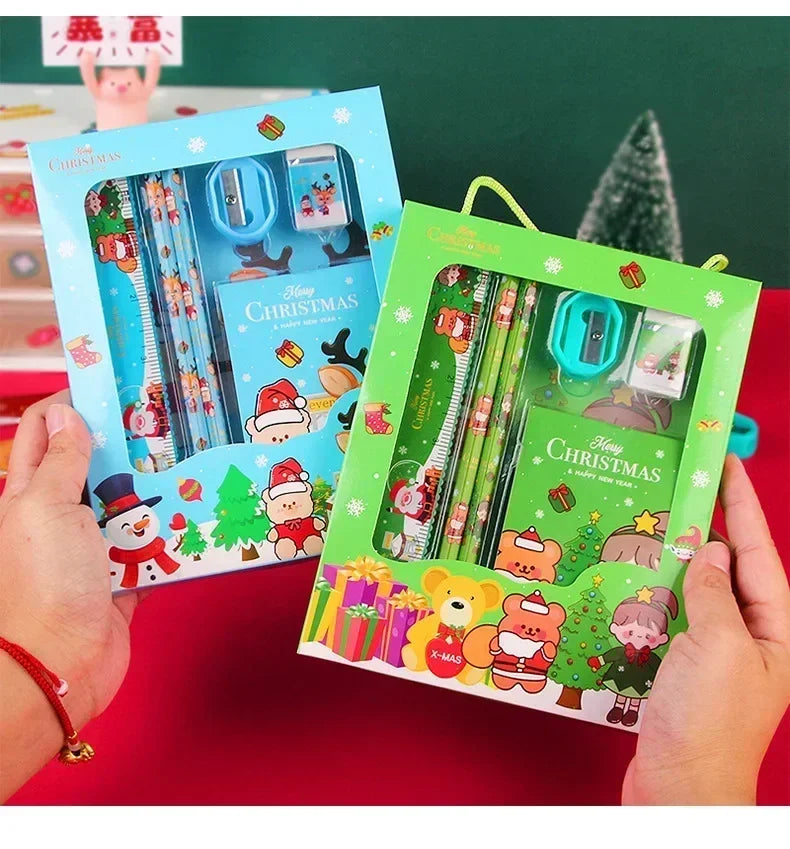 Pencil Stationery Set GIfted By Santa Claus Children Student Office Supplies Kawaii Kids Prize Birthday Christmas New Year