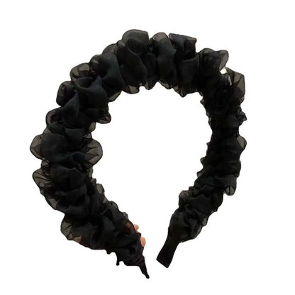 New Trendy Solid Color Mesh Pleated Headbands for Women Korean Elegant Ruffle Hairband Hair Band Headwear Hair Accessories