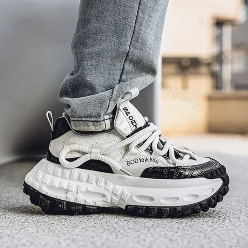 New Thick Soled Height Increasing Men's Casual Shoes 2025 Spring Color Blocked Comfortable Fashion Trend Low Cut Chunky sneakers