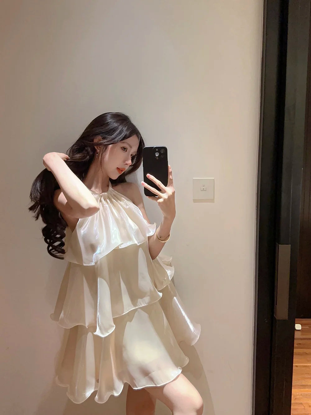 Woman Dress Elegant Sweet Sleeveless Ruffles Mesh Loose Summer New Cake Mini Dresses Solid Sexy Female Casual Fairy 2026