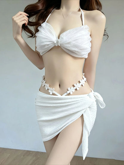 2026 New High Waist Fairy Sweet 4-Piece Women's Split Bikini Set Print Long Sleeve Swimwear Trendy Beach Vacation Fairy Swimsuit