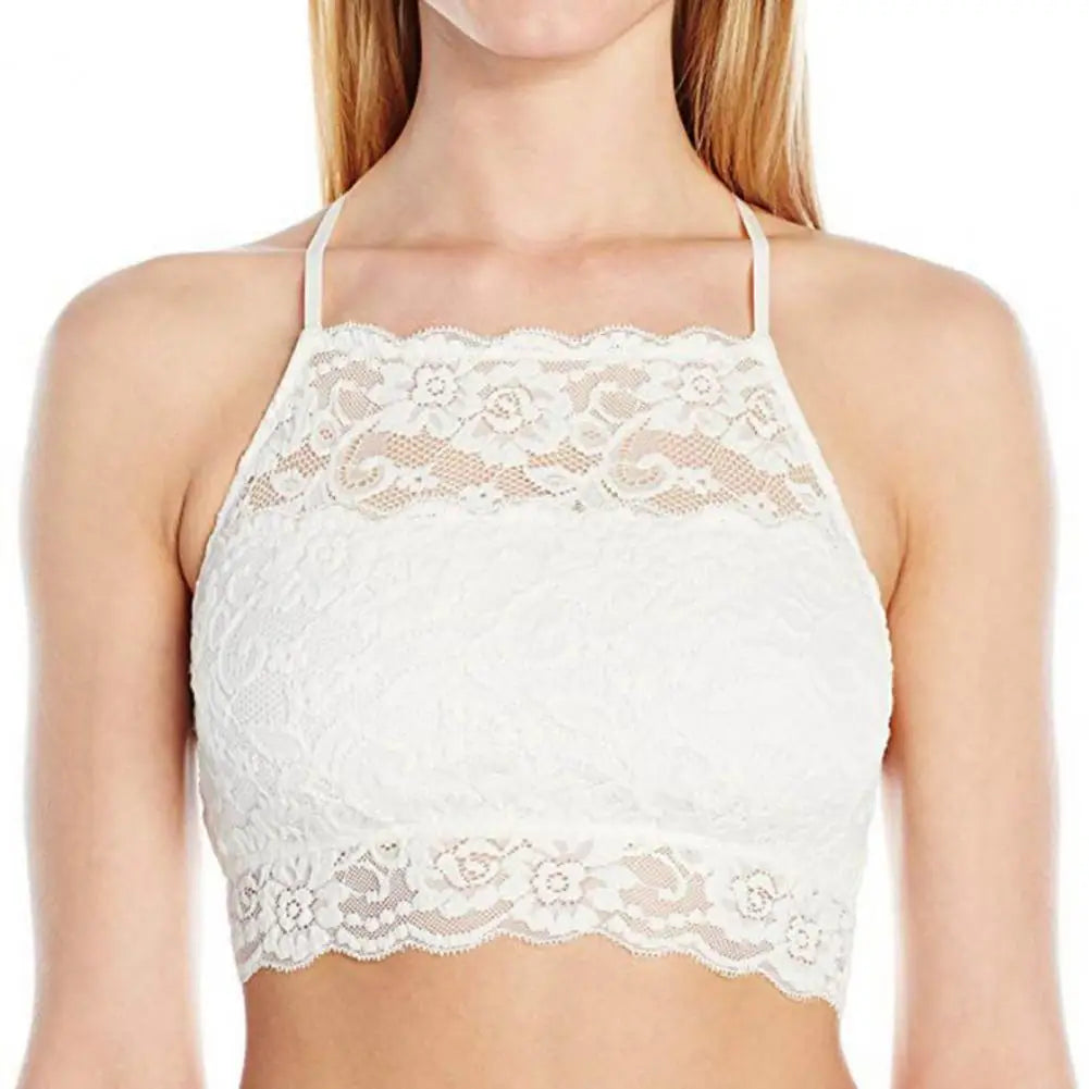 Summer Embroidery Flower Lace Tube Top Halter Backless Bandeau Bra Breathable Perspective Thin Women Underwear