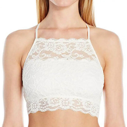 Summer Embroidery Flower Lace Tube Top Halter Backless Bandeau Bra Breathable Perspective Thin Women Underwear