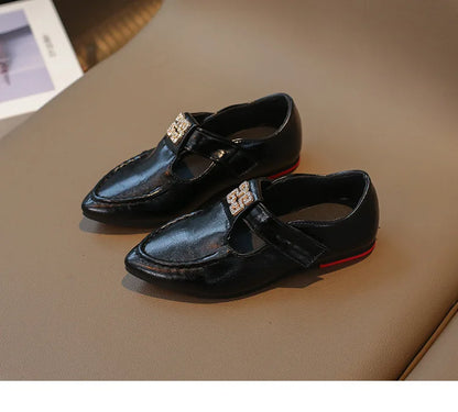 Fashion Girls' Shoes  Autumn New Kids Formal Pointed Leather Shoes Simple Versatile Girls' Rhinestone Casual Shoes Zapatos