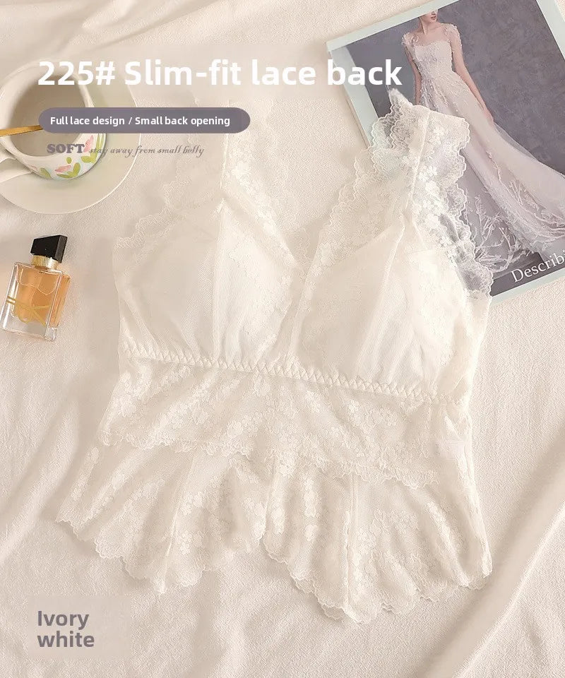Lace White Strap Vest Women Summer Outdoor Wear with Chest Pad Beautiful Ba Base Inner Match V-ne Svel Top Women