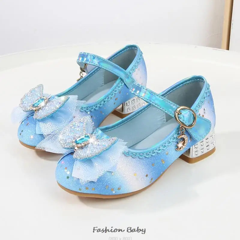 Princess Shoes Children Shoes Round-Toe Soft-Sole Big Girls High Heel Princess Crystal Party Shoes Single Shoes
