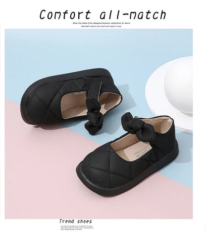 Children's Leather Shoes Non-slip Soft Bottom Kids Mary Jane Shoes Fashion Solid Color Bowknot Girls School Causal Single Shoes