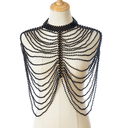 European and American summer accessories hand-woven pearl shoulder chain Bra chain Tassel multi-layer necklace women's body chai