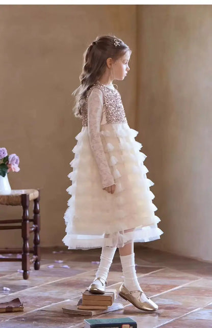 New Summer Party Dress for Kids Girls Sequined Sleeveless Mesh Cake Princess Dress Fashionable and Comfortable Skirt S4016