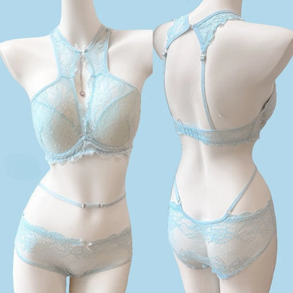 Elegant French Maid Style Lingerie Pure Desire Lace Plunge Bra Set Magic Lift Push Up Outward Expansion Gathering MOYISU Sexy AB