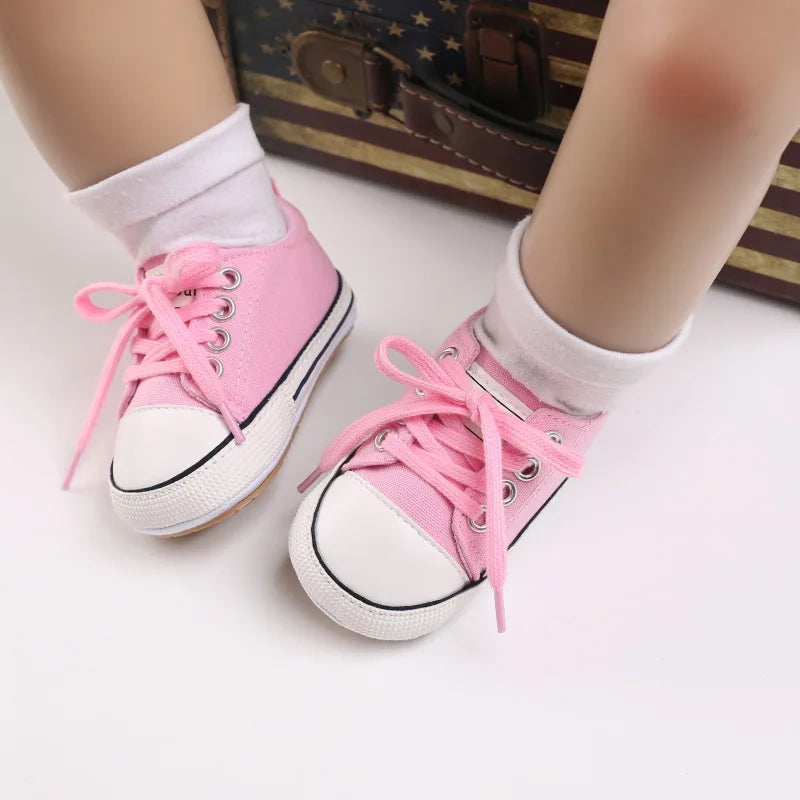 Baby Boys Girls Canvas Shoes Non-slip Rubber Sole Comfortable Soft Unisex Baby Basketball Shoes 0-18M (Available)