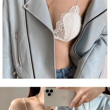 Lace thin band romantic French triangular cup gathering invisible bra without underwire