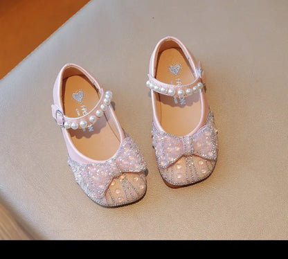 Children's Leather Shoes Bling Sequins Bowknot Princess Shoes for Girls Sweet Chic Kids Causal Wedding Shoes Shallow Versatile