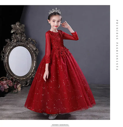 Fashion Flower Girl Dresses for Weddings Lace Long Sleeve Kids Dresses for Girls Summer Girls Party Dresses 3-13 Years
