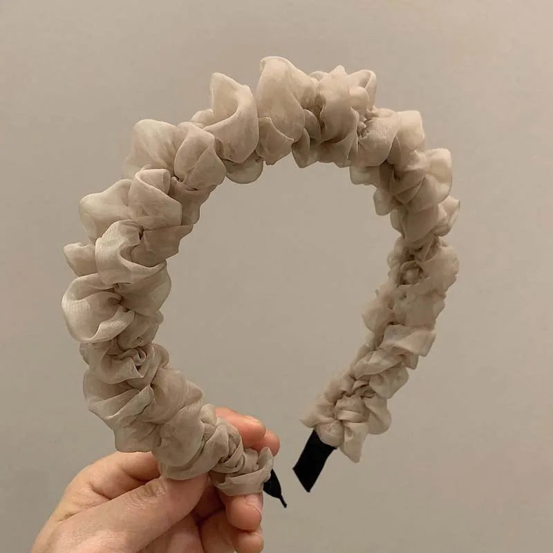 New Trendy Solid Color Mesh Pleated Headbands for Women Korean Elegant Ruffle Hairband Hair Band Headwear Hair Accessories