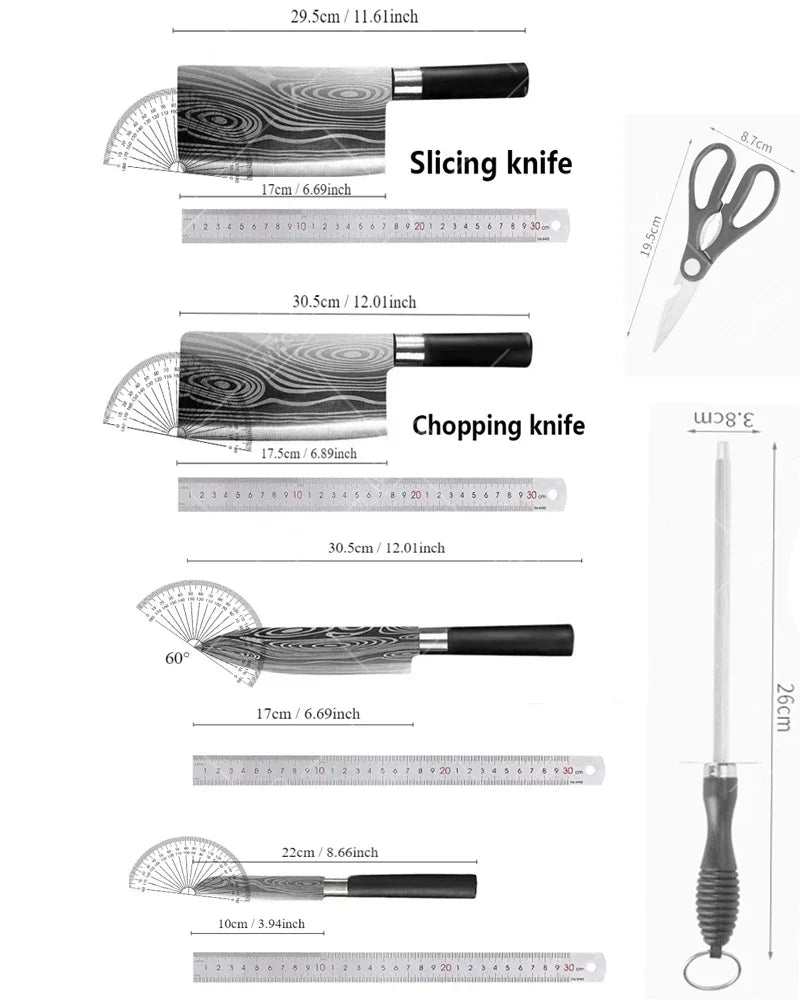 Professional Kitchen Knives Stainless Steel Scissors Fruit Utility Knife Sharpening Rod Sharp Slicing Chef knife Cooking Tools
