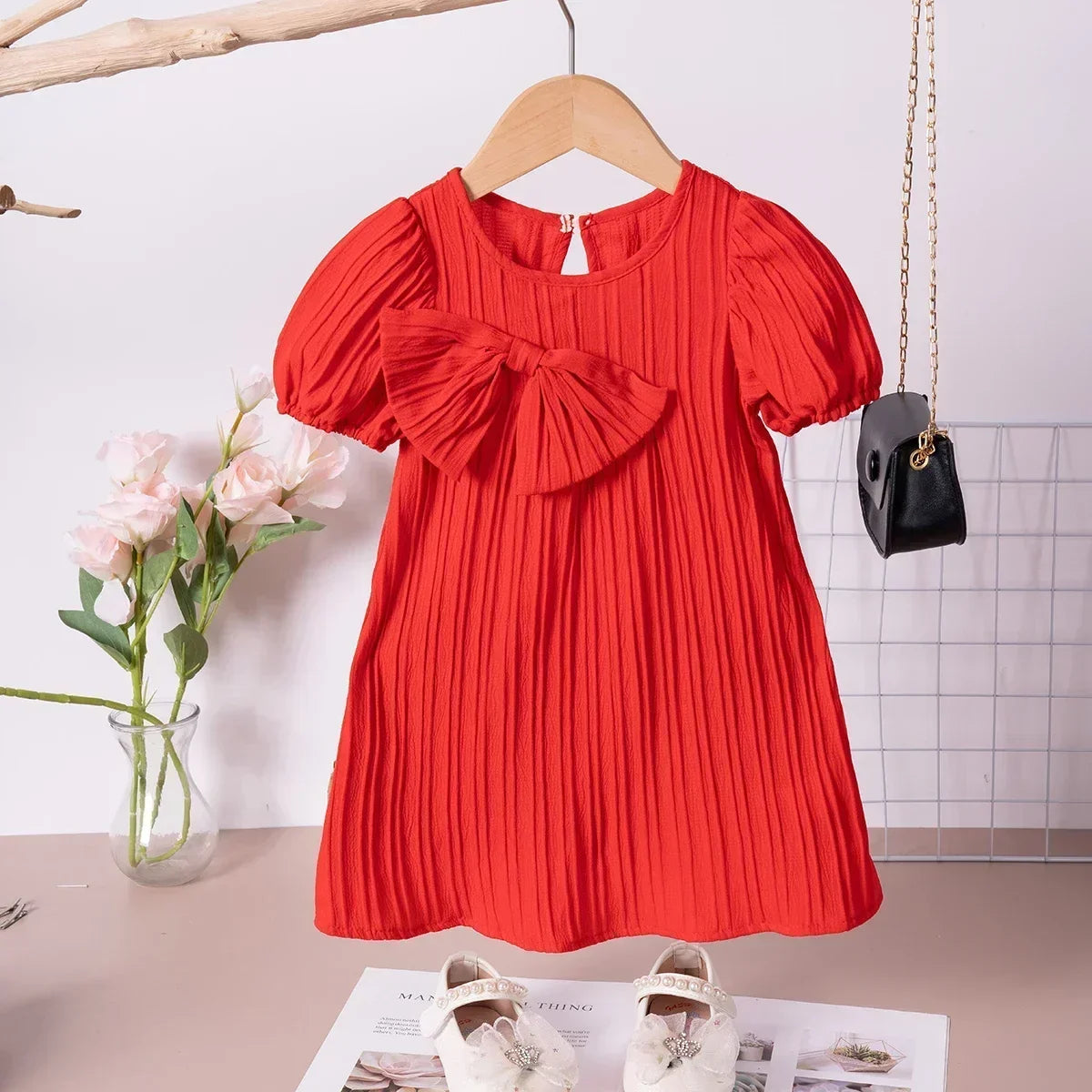 Baby Girl Summer Dresses Solid Colour Casual Fashion Bow Design Sweet and Cute Children's Clothing Hot Sale 2024 New