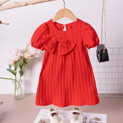 Baby Girl Summer Dresses Solid Colour Casual Fashion Bow Design Sweet and Cute Children's Clothing Hot Sale 2024 New