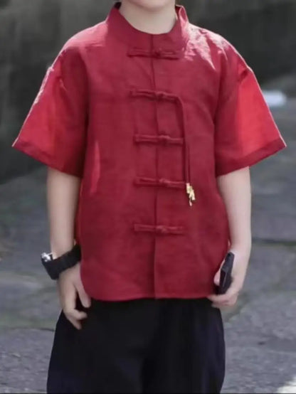Chidren Clothing Set Casual Boys Summer Chinese Style Short Sleeve Shirt Shorts 2 PCs Set Kids Chinese Traditional Clothing