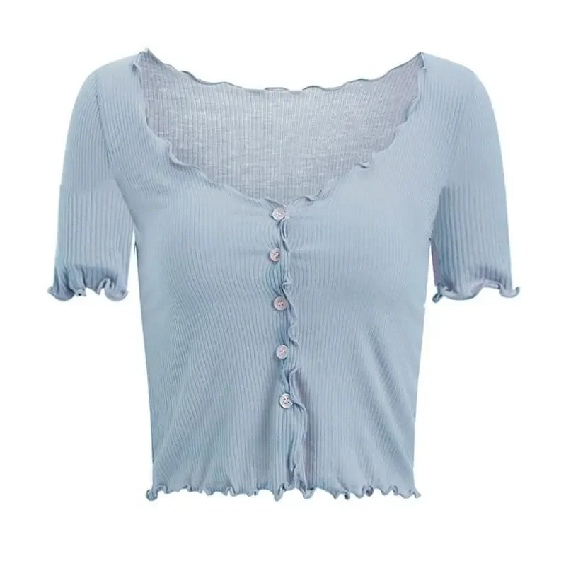 T-shirts Women Solid Leisure Summer V-neck Elegant Comfortable Simple Edible Tree Fungus Streetwear All-match Sweet Chic Popular