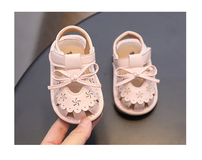 Baby Girl Sandals Summer Infant Shoes Outwear First Walkers Cute Sweet Close-toed Sandals For Girl Pink, Beige
