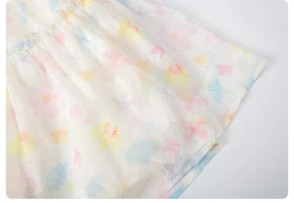 Summer girl's dress new style children's Western style floral chiffon princess dress printed baby's park play skirt
