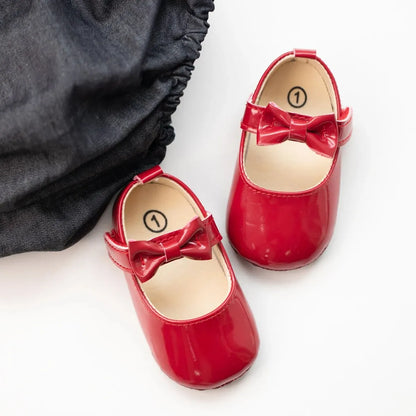 Baby Girls Shoes Bowknot Princess Dress Shoes PU Anti-slip Soft Sole Infant First Walkers Newborn Crib Baby Shoes