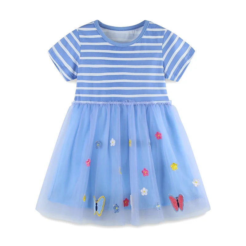 Summer New Design Girls Dress Dancing Girls Embroidery Short Sleeve Kids Vestidos Birthday Party Baby Clothing Wedding Dresses