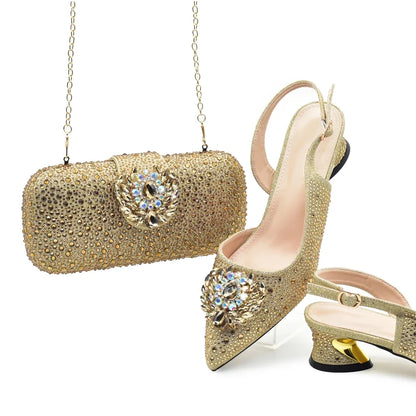 Luxury Designer Pumps Women Full Rhinestone Designer Shoe and Bag Sets From Italy