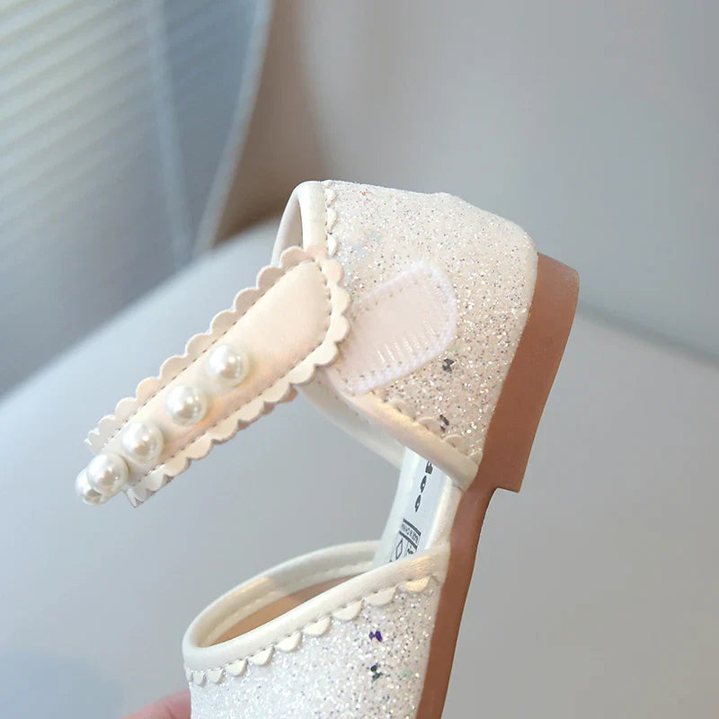 Girl's Princess Shoes Pearl Round Toe Glitter Sweet Kid's Flat Shoe Solid Colors Anti-slip Cute Party Daily Children Shoe