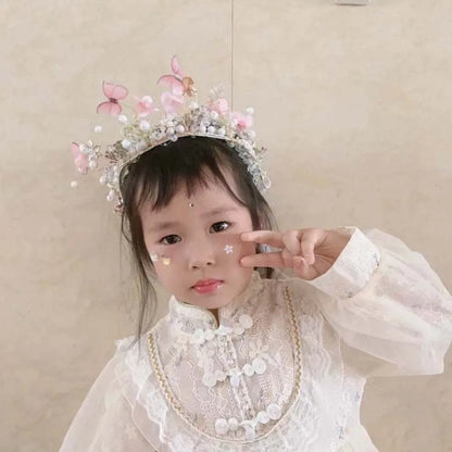 Butterfly Fairy Hair Hoop Beads Simulation Flower Flower Headdress Hair Ornaments Adjustable Wreath Headband