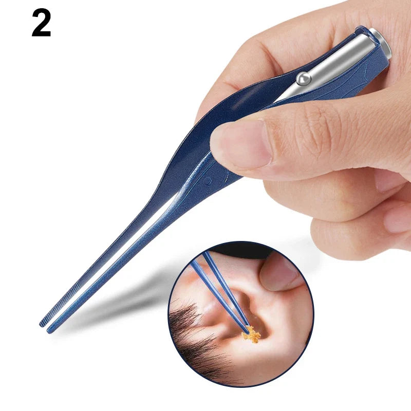 Baby Ear Cleaner Tweezer Soft Ear Picks LED Flash Light Ear Wax Curette Picker Ear Cleaning Tool Ear Wax Dig Removal Earpick Set