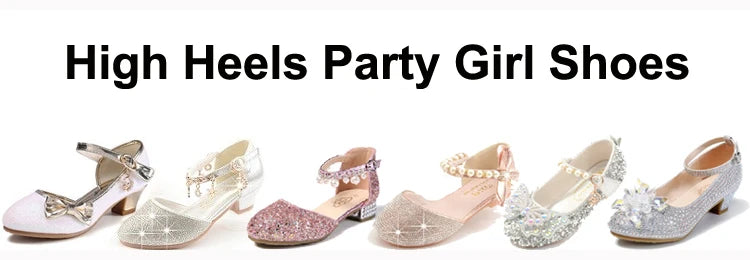 Glitter Girls' Dress Shoe with Wedding Ceremony Party White Sequin Shoes Heeled Children Bow High Heels Girls Shoes Princess New