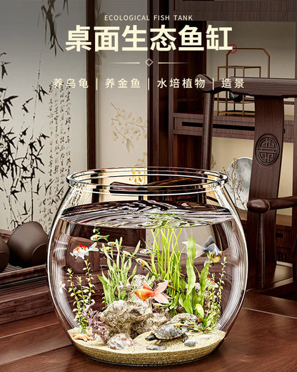 PET Transparent Fish Tank  Durable Desktop Goldfish Turtle Tank Drop-Resistant Hydroponic Plant Holder  Round Water Basin