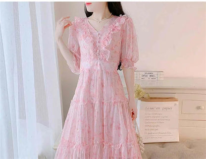 Boho Dress Women Floral Print Wrap Long Holiday Dress Ruffles Female Casual V-Neck Beach A Line Beach Dress Party Vestidos