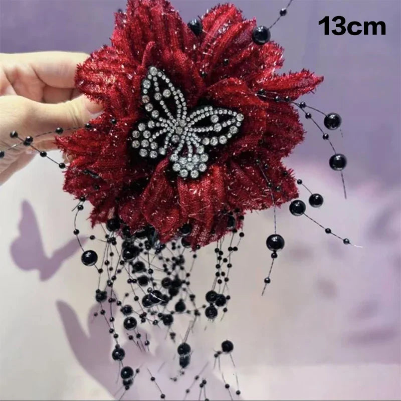 Fashion Fairy Butterfly Feather Tassel Hair Claw Shark Clips Temperament Mesh Flower Claw Clip Women Headwear Hair Accessories