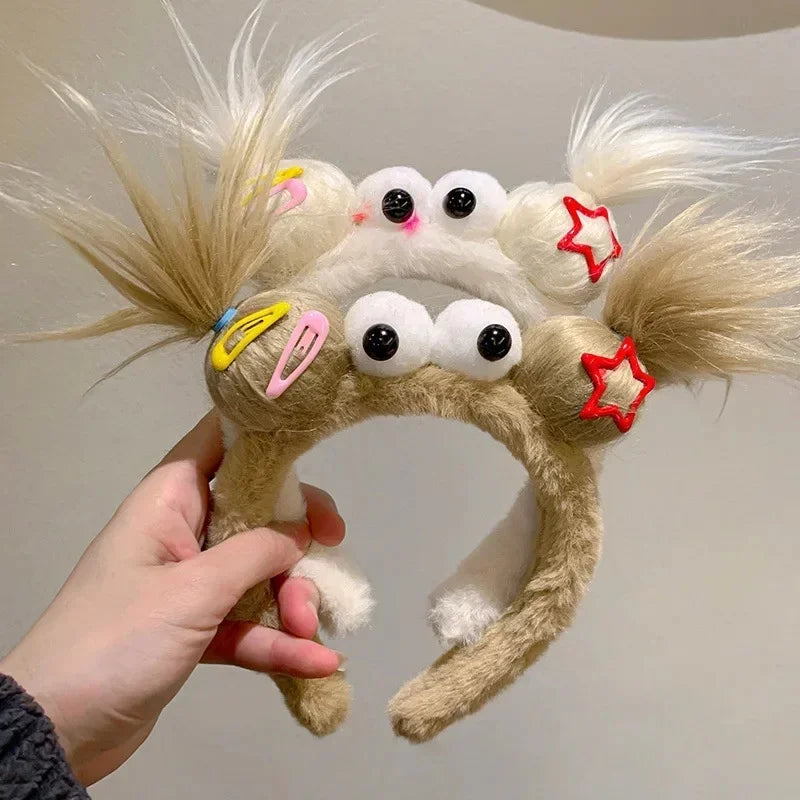 Girls Face Wash Headband Plush Skin Care Bath Shower Makeup Hair Band Soft Absorbent Cartoon Clown Doll Hair Accessories