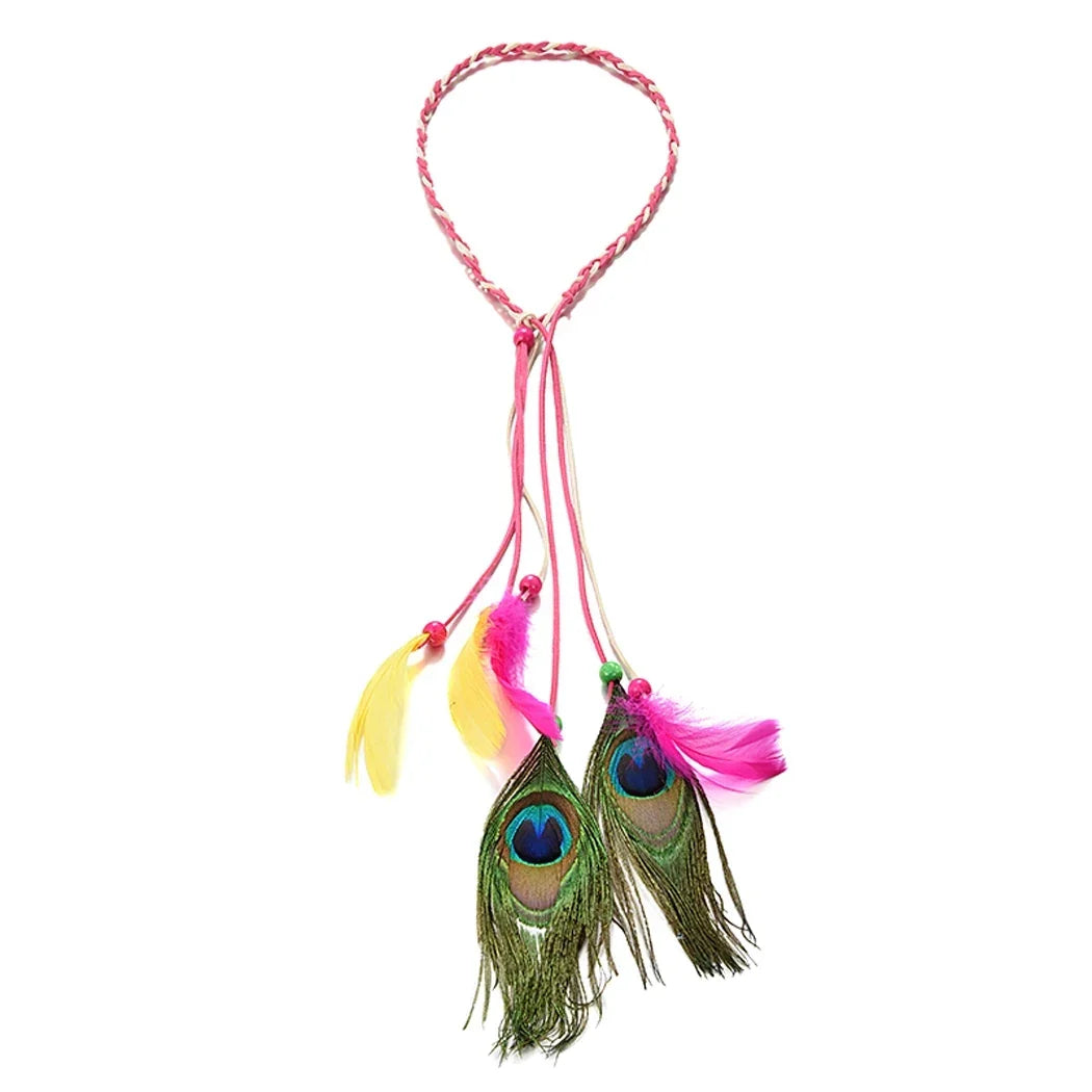 Gypsy Fashion Beautiful Boho Style Feather Headband Headdress Tribal Hair Feather Rope Headpieces Hippie Party