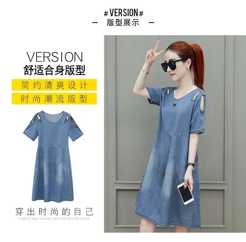 Short sleeved Denim Dress Summer Women's 2024 New College style Fashion Student Loose Dress With pockets Casual Clothing