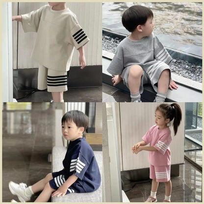 Kids Sportswear 2 Piece Set Korean Style Short Sleeve and Shorts Outfit for Boys and Girls