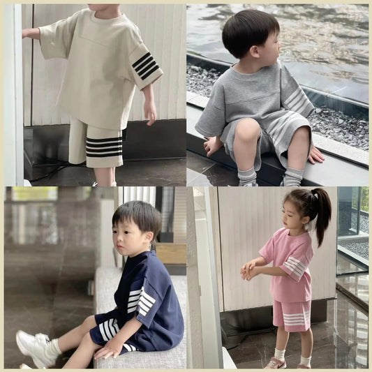 Kids Sportswear 2 Piece Set Korean Style Short Sleeve and Shorts Outfit for Boys and Girls