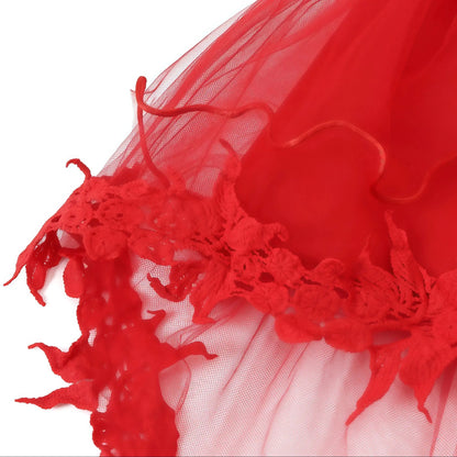 Toddler Girls Party Dress Infant Baby Christmas New Year Red Lace Flower Beaded Princess Dress For Newborns Wedding Baptism Gown