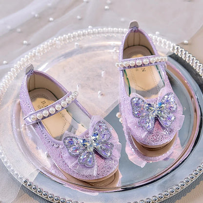 Bowtie Kids Leather Shoe Fashion Causal Sequins Children Causal Wedding Flat Shoes Autumn Girl Princess Shoes