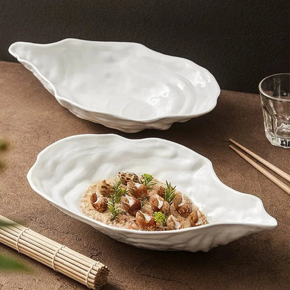 Pure White Oyster Bowl Plate Irregular Ceramic Bowl Shaped Salad Fruit Bowl Main Course Decorative Plate Household Tableware