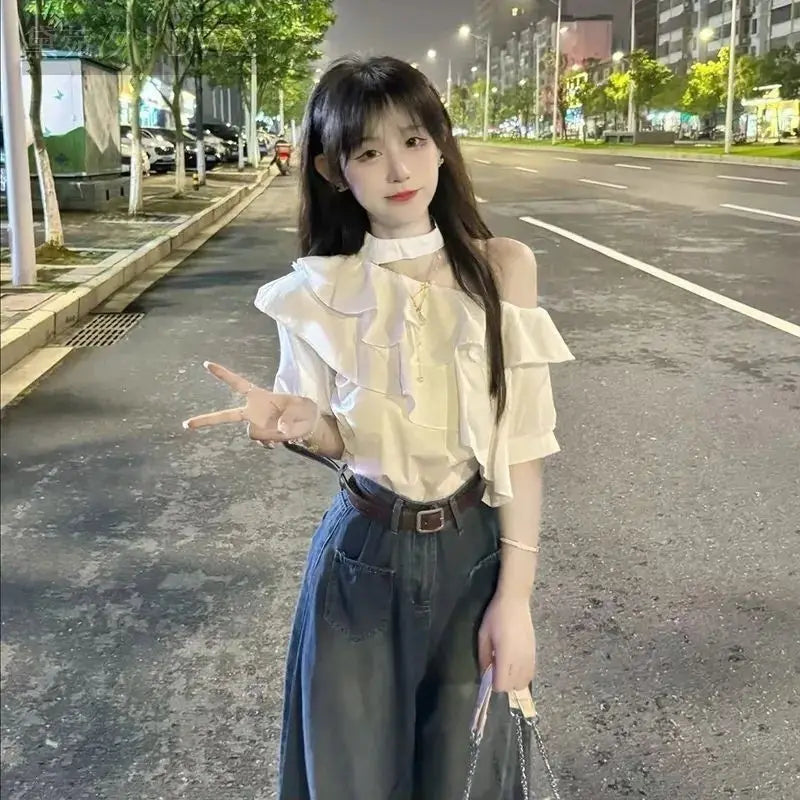 Short Sleeve Shirts Womens Sheer Ovesized Collared Buttondown Laides Slouchy Outfit Cross Wrap Workout Subcultural Cute Semi