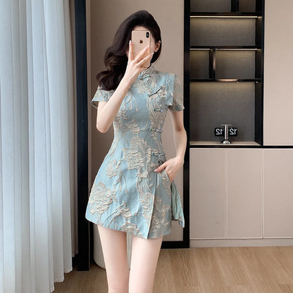 Faionable  Outfit Stand Collar Side Button Mid-Length irt orts Two-Piece Set New 2025 Versatile Nylon Material