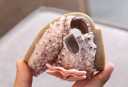 2023 Crystal Bow Single Shoes Summer Girls Fashion Princess Soft Shoes Children Pu Leather Flat Baby Rhinestone Sandals A986