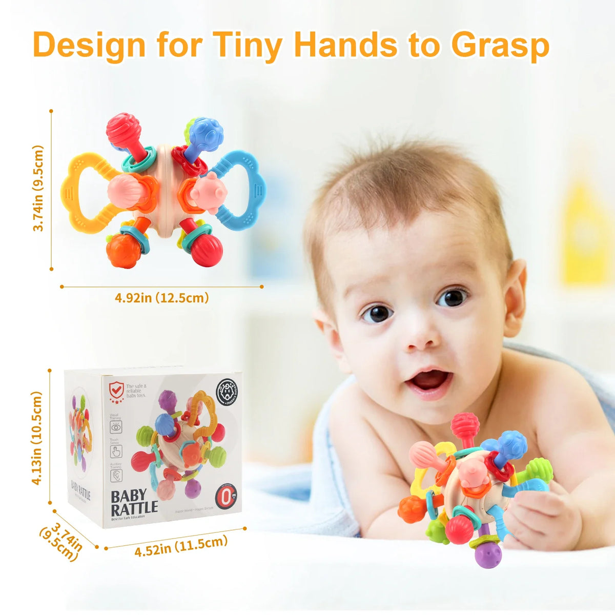 Baby Silicone Teether Ball BPA-free soft rattle toy for infants 0–12 months with easy-grip design